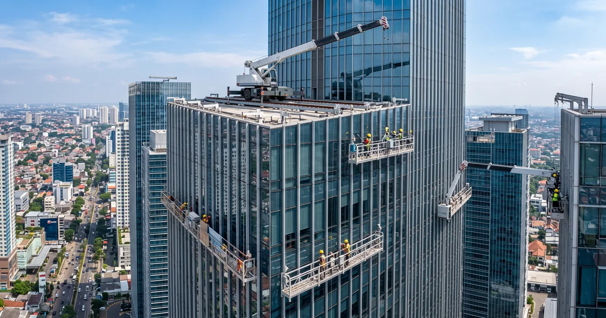 Berbagai jenis gondola gedung: monorail, davit arm, telescopic arm, omnidirectional, dan double decker