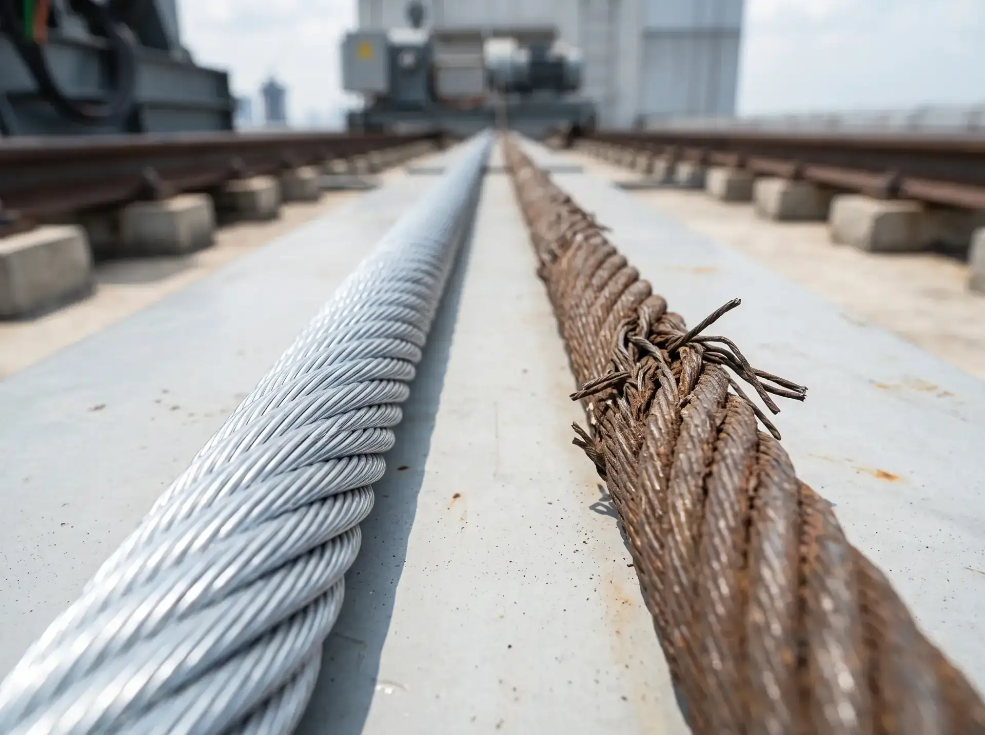 Perbandingan wire rope gondola baru dan yang sudah aus